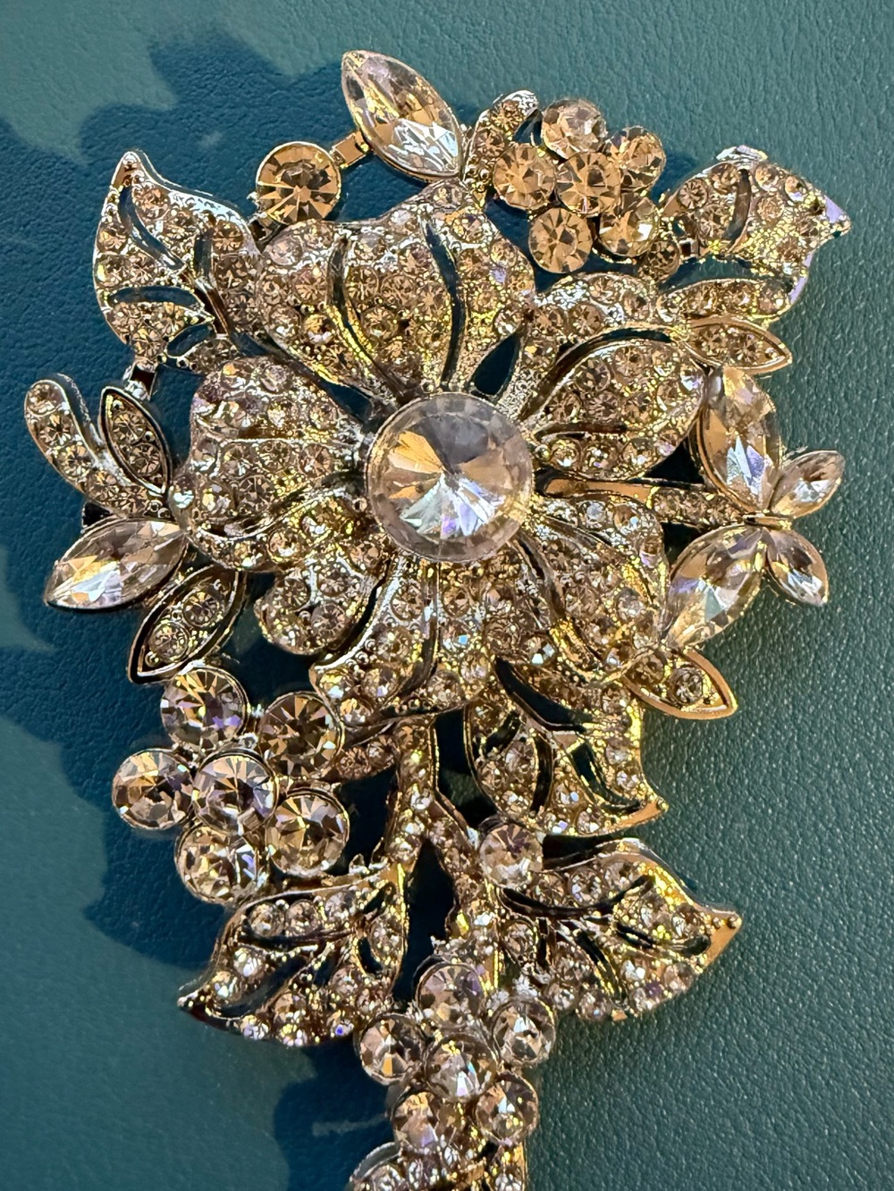 Crystal Floral Brooch - Silver-Tone Sparkle - Picture 4 of 4